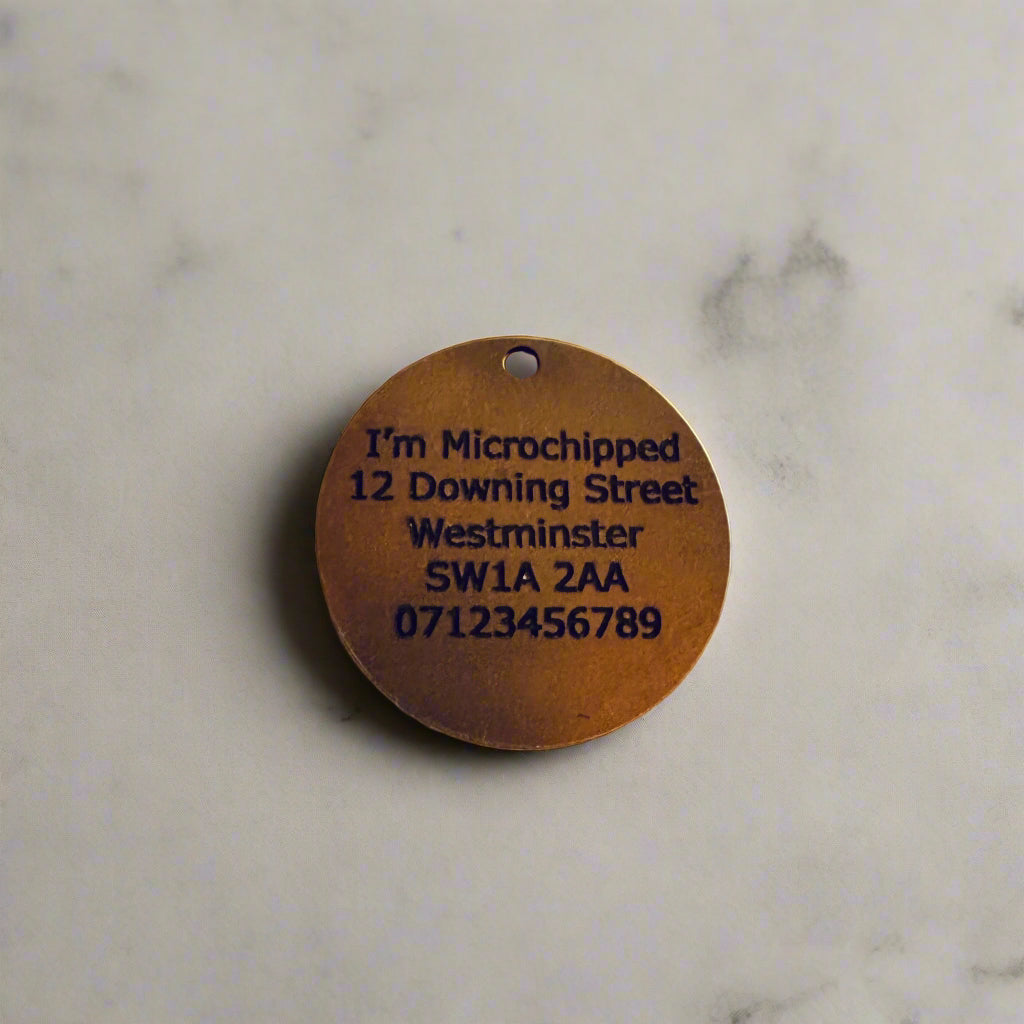 Back of pendant with text engraved